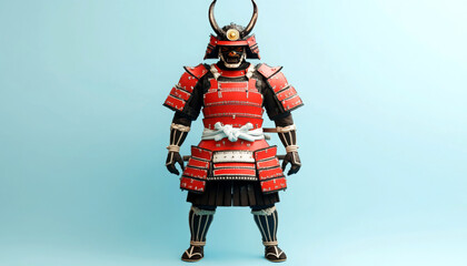 Fototapeta premium A striking samurai warrior in traditional armor stands confidently.