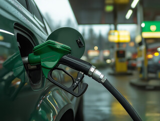 A car is being filled with gas at a gas station