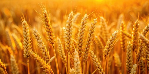 Fototapeta premium Drone's-eye view: Golden wheat field, ripe for harvest. Macro detail reveals nature's abundance.