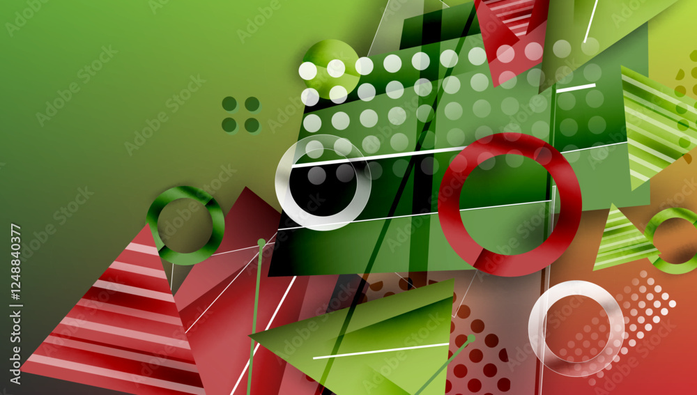 Aufkleber Abstract background - overlapping circles, rectangles, and triangles with vibrant gradients. Semi-transparent shapes create depth and balance