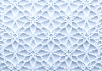 Fototapeta premium Elegant geometric latticework pattern in soft white tones offering a sense of depth and modern minimalist aesthetic for backgrounds