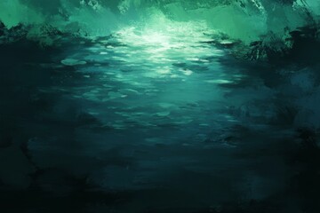 Fototapeta premium Underwater scene, glowing light, dark clouds, digital art, background