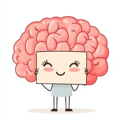 Fototapeta premium A cute cartoon character with a pink brain holding a blank sign, exuding a playful and friendly vibe.