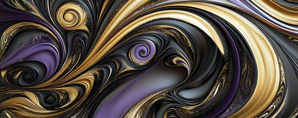 A luxurious design featuring swirling patterns with metallic gold purple and black