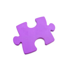 Obraz premium A single purple puzzle piece on a white background, symbolizing problem-solving or teamwork. Generative AI