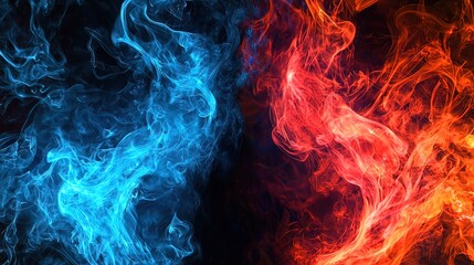 Fototapeta premium Abstract graphic design of blue and red smoke.