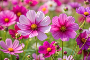 Pink and white cosmos flowers in bloom vibrant flower wallpaper concept