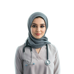 Middle Eastern woman with stethoscope isolated on transparent white background