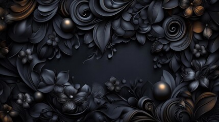 Luxurious Monochrome Floral Design with Golden Highlights. Generative AI