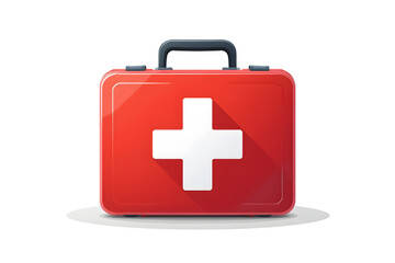 Obraz premium Flat vector illustration of a red first aid kit with a bold white cross in a modern and simple design isolated on a white background