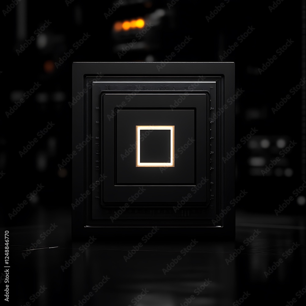 Poster abstract dark box with illuminated square center in dark setting background