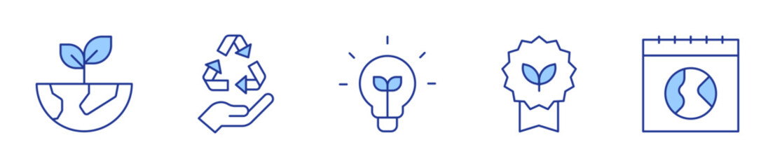 eco, plant, calendar, recycling, green energy. Ecology Icon vector illustration. Line Duotone style. Editable stroke