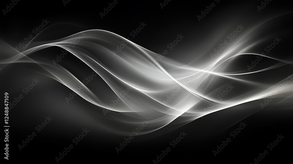 Poster abstract flowing white lines on a dark background create a dynamic and modern effect