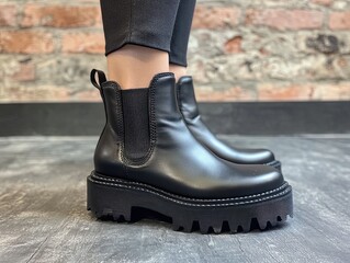 Stylish black platform boots paired with sleek black leggings for a chic look