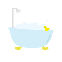 Naklejka premium バスタブとあひるのベクターイラスト Bathtub with shower and chiick