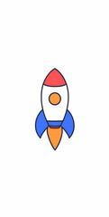 Cute cartoon rocket icon, simple flat illustration style, white background