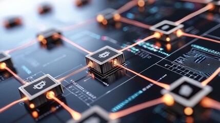 Abstract Background Showcasing Technology Concept of Blockchain with Digital Connections and Nodes in a Futuristic Style