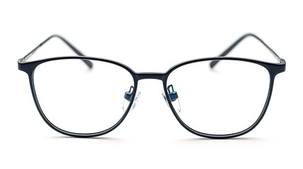 Black metal frame eyeglasses on a white background.