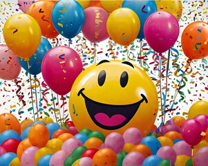 Celebrating world happiness day with smiling emoji on colorful background vibrant designs