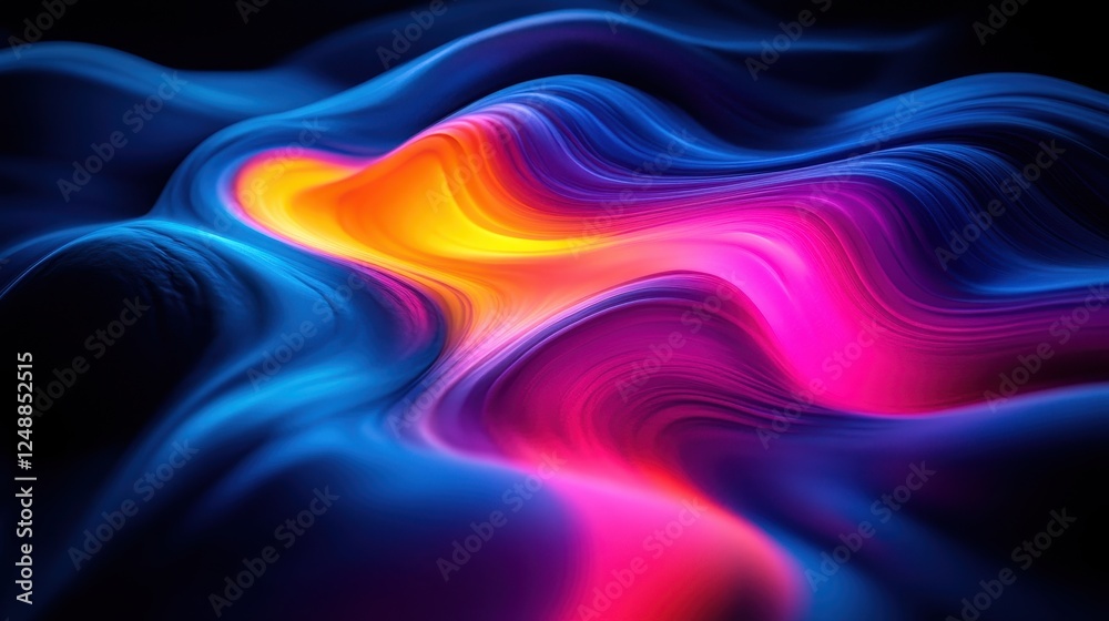 Poster Abstract Colorful Waves, Dynamic Flow, Dark Background, Design Element