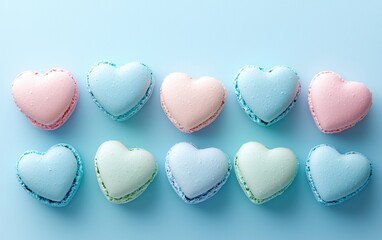Fototapeta premium Heart-shaped macarons in pastel tones, Saint Valentines Day and 8 March International Womens Day