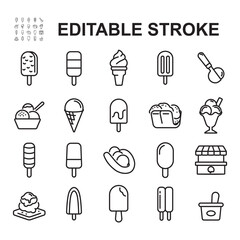 Ice cream icon set. Various types of ice cream. Thin line vector.