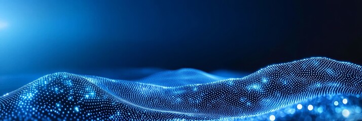 Abstract Futuristic Blue Wave. Big Data Visualization with Digital Network Background, 3D Rendering