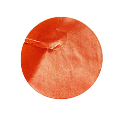 Blank orange round crumpled paper promotion sticker label cutout isolated on a transparent...