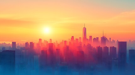 Vector graphics vibrant vector illustration of a city skyline at sunset with colorful hues and beautiful scenery 69664cc9-a1ef-44f5-aae4-43f3941cb07c 1