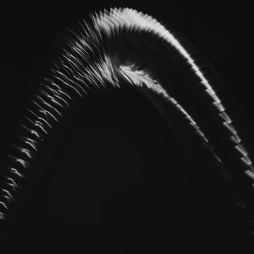 Abstract of metal coiled slinky, length of fine wire wound around and stretched, against a black background
