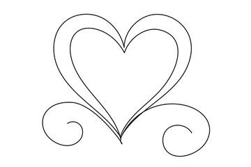 Line Art Wavy Heart Shape Icon. Romantic Minimalist Black Silhouette Contour. Valentine Day or Wedding Greeting Card Background. Shop Advertising Decoration Wallpaper One Continuous Line Drawn Element