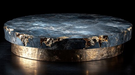 Fototapeta premium Round dark blue stone and gold pedestal.