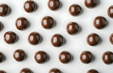 Fototapeta premium Harmonious Chocolate Spheres, A Modern Arrangement of Delectable Sweets on a Clean White Surface Showcasing a Minimalist and Symmetrical Composition