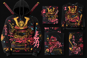 Obraz premium An exclusive fusion design blending traditional Japanese samurai aesthetics with futuristic, cosmic elements
