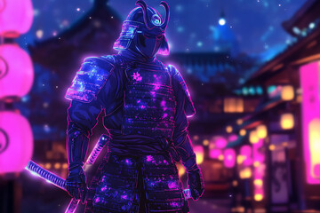 An exclusive fusion design blending traditional Japanese samurai aesthetics with futuristic, cosmic elements