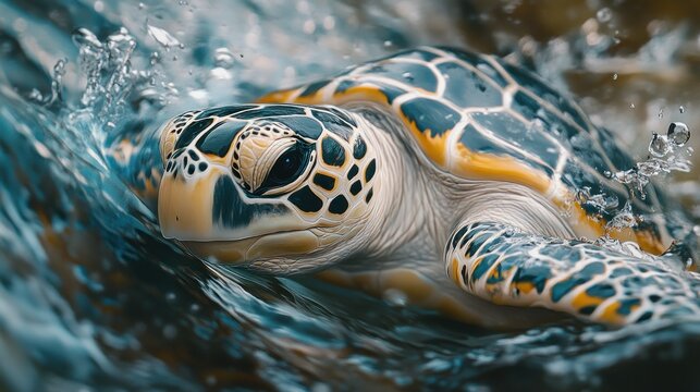 Sea turtle swimming in ocean waves.