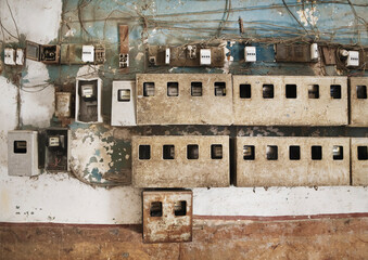 Electrical, telephone, and metering installations in an apartment building in Havana, Cuba.