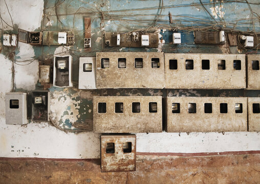 Electrical, telephone, and metering installations in an apartment building in Havana, Cuba.