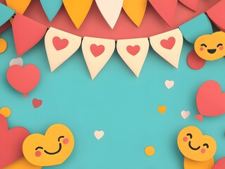 Fototapeta premium Happy celebration decoration with colorful hearts and laughter themed elements for a joyful event