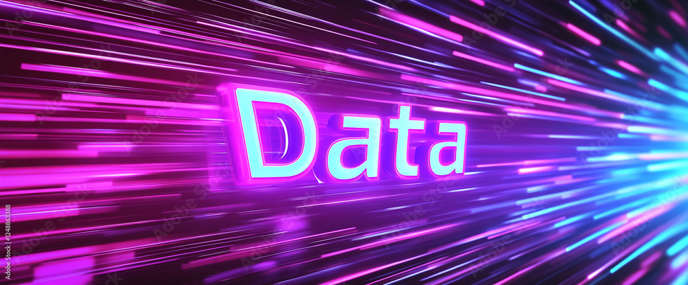 Aufkleber Dynamic digital data concept with neon-colored light streaks and the word 'Data', representing high-speed information transfer, technology, and digital communication