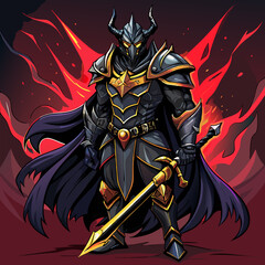 Fototapeta premium Mysterious Dark Knight with Cursed Blade