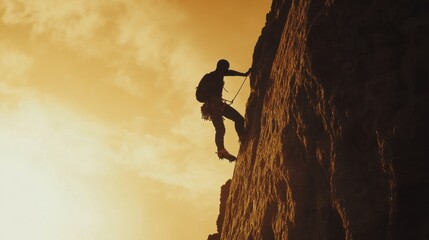Faceless alpinist climbing up on cliff in Spain