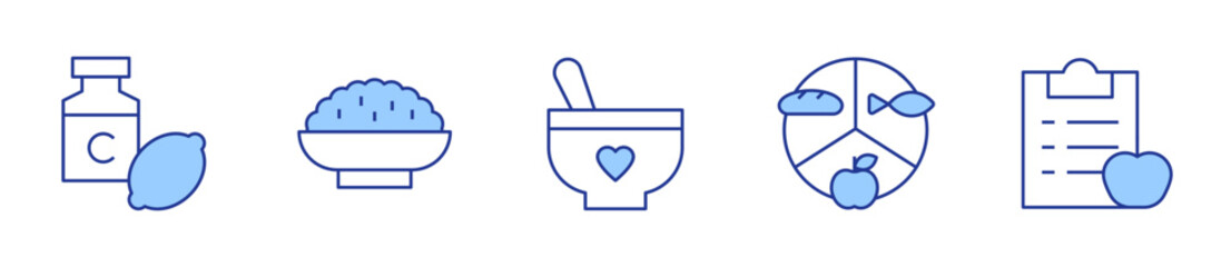 nutrition, vitamin c, couscous, baby food. Nutrition Icon vector illustration. Line Duotone style. Editable stroke