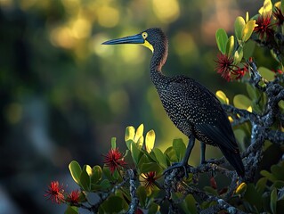 Elegant Cormorant Perched on Branch, Showcasing its Unique Plumage in Natural Light