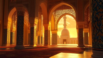 Sunset Mosque Courtyard, Islamic Architecture, Golden Hour, Prayer Hall,  Desert,  Travel