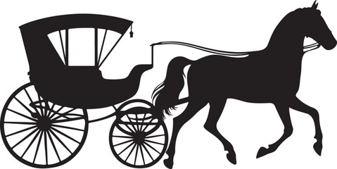 A horse carriage silhouette using flat solid black color design, vector illustration design on a white background.