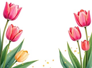 Watercolor Tulip Border Frame, Page Trim Graphic