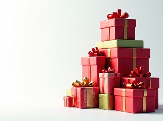 Obraz premium Stacked Christmas Gifts, Festive Gift Pile, Colorful Presents