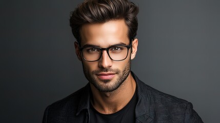 Fototapeta premium Close-up portrait of a man with eyeglasses, looking directly at the camera.