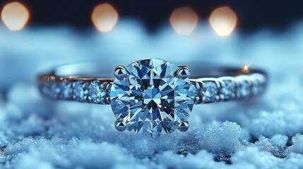 Fototapeta premium Sparkling diamond ring on snow.